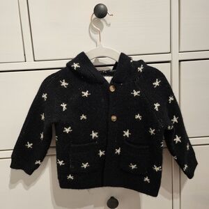 Rise Little Earthling Black Cardigan with White Star Pattern